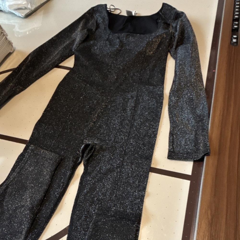 PINK Black Glitter Long Sleeve Jumpsuit Size M